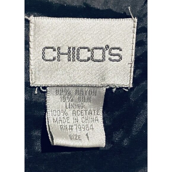 Chicos 1 Top Womens Medium 8 Velvet Button Up Shacket Silk Artsy Boho Black Red - Picture 4 of 6